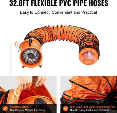 Bouwventilatoren - Bouwventilator Blower - 1214 L/S - 367W - AC- Axiaalventilator - IndustriëLe Ventilator - Voor Magazijnen, Bouwplaatsen, Fabrieken, Kelders, Keukens - Met 10M Slang - Oranje