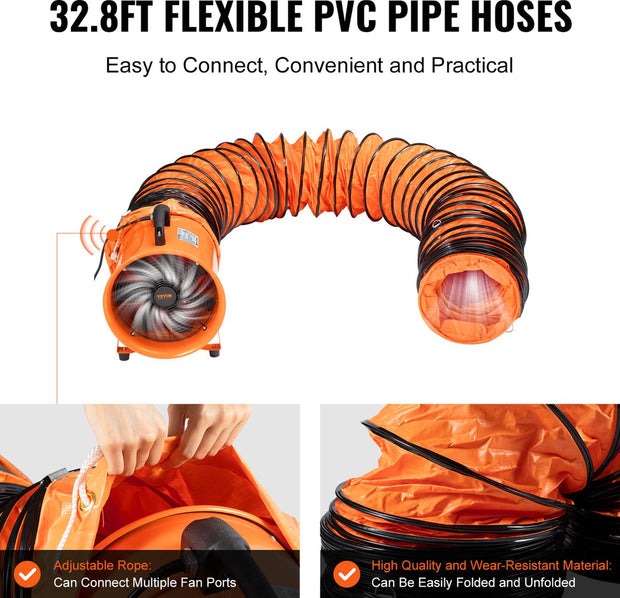 Bouwventilatoren - 367W - AC- Axiaalventilator - Met 10M Slang - Bouwventilator Blower - 1214 L/S - IndustriëLe Ventilator - Voor Magazijnen, Bouwplaatsen, Fabrieken, Kelders, Keukens