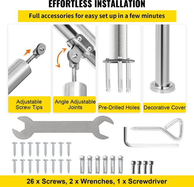 Trapleuning - Stappen - Laadvermogen 100 kg - Dikte Buis 1,2 mm -Hoek Verstelbaar - Geschikt voor Binnen- en Buitengebruik en Veranda - Terras - Thuistrappen - Commerciële Kantoorgebouwen - Hotels