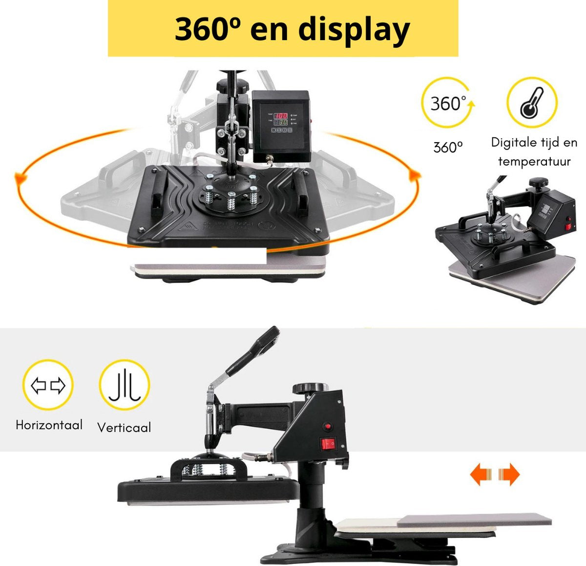 Transferpers - Drukmachine - Hittepers - Drukpers - Heat Press Machine - Sublimatie Printer - 38 x 30 CM - Zwart - Multifunctioneel Sublimatie voor Mok/Latte Mok/Hoed/Bord/Fles