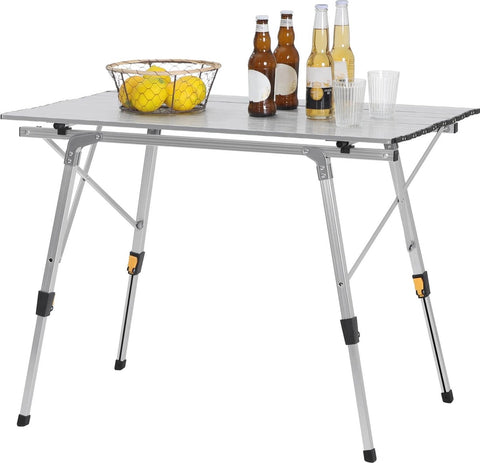 Campingtafel - Hoogte Verstelbaar - Aluminium - Zilver - 90x52.2x72cm
