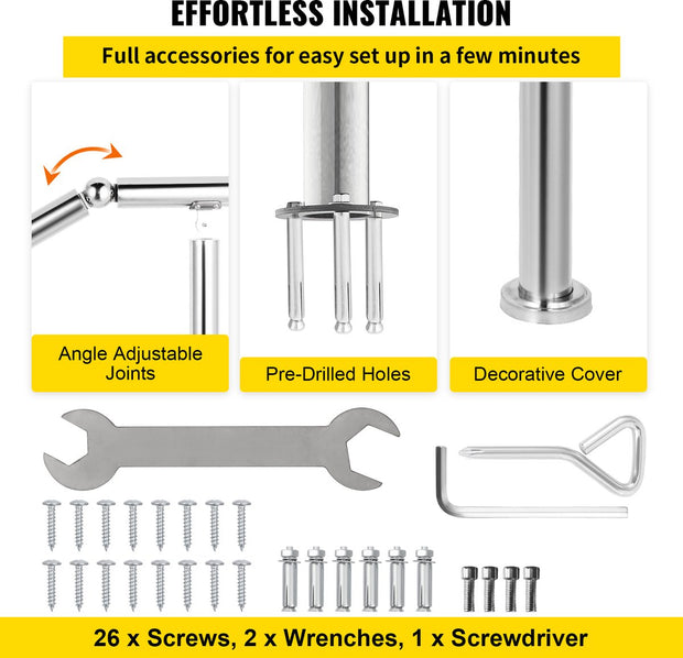 Trapleuning - voor 1 tot 5 Stappen - Laadvermogen 100 kg - Dikte Buis 1,3 mm - Hoek Verstelbaar - Geschikt voor Binnen & Buitengebruik & Veranda - Terras - Thuistrappen - Commerciële Kantoorgebouwen - Hotels