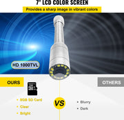 Inspectiecamera -  Endoscoop - Inspectie Camera - met 7in TFT LCD-Scherm - 50M Kabel - IP68 Waterdicht - 12 Verstelbare LED-Lampjes - Zwart