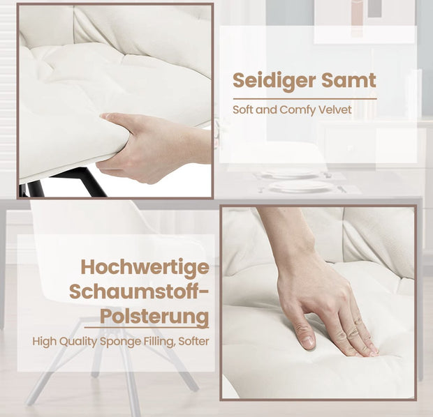 Eetkamerstoel - Set van 2 stoelen - Fluweel eetkamer stoel - Eettafel stoel - Fauteuil - Draaibaar - Velvet - Metalen poot - Wit/Cream