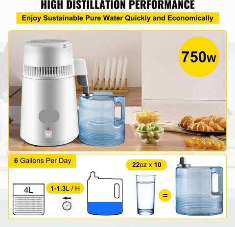 Vevor Destilleerapparaat- Destilleerketel - Water Destilleerder - 4L - Maak Zelf Gedestilleerd Water - Puur Water