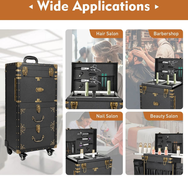 Luxe Visagiekoffer - Make up Koffer - Make-up Trolley - Kappers Koffer - Beautycase - Cosmetica Koffer - Met Wielen - Zwart