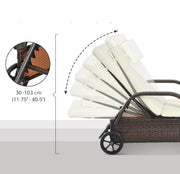 Tuin Rotan Ligstoel - Zonnebed Luxe - Verstelbaar Ligbed - Zonnebedden Ligbedden - Ligbed Tuin - Zomer - Ligbedden - Ligbed Buiten - met Verstelbare Rugleuningkussens 2 Wielen