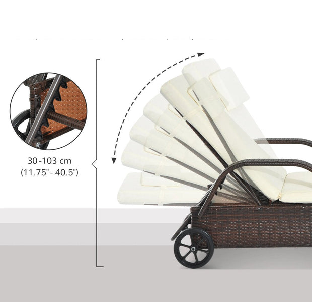 Tuin Rotan Ligstoel - Zonnebed Luxe - Verstelbaar Ligbed - Zonnebedden Ligbedden - Ligbed Tuin - Zomer - Ligbedden - Ligbed Buiten - met Verstelbare Rugleuningkussens 2 Wielen