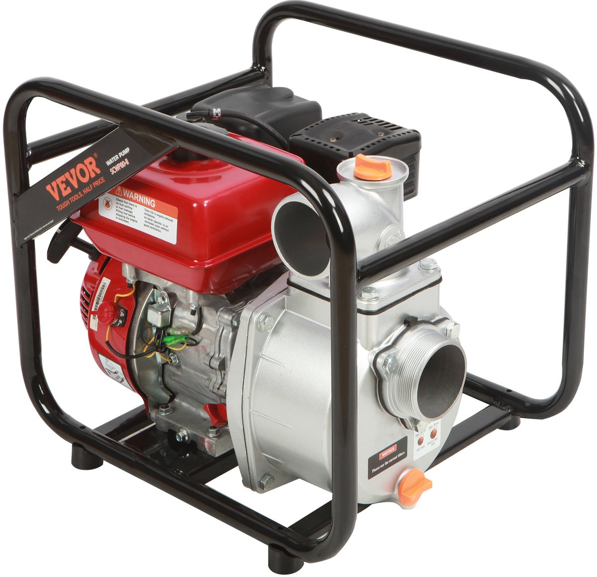 Benzinemotor Waterpomp - Maximale Stroom 265 GPM - 7 PK - Maximale Lift 43m - Gietijzeren Waaier - 7,5m Uitlaatslang - Geschikt voor Irrigatie - Inclusief Accessoires en Schokpads - Rood & Zwart