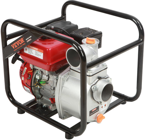 Benzinemotor Waterpomp - Maximale Stroom 265 GPM - 7 PK - Maximale Lift 43m - Gietijzeren Waaier - 7,5m Uitlaatslang - Geschikt voor Irrigatie - Inclusief Accessoires en Schokpads - Rood & Zwart
