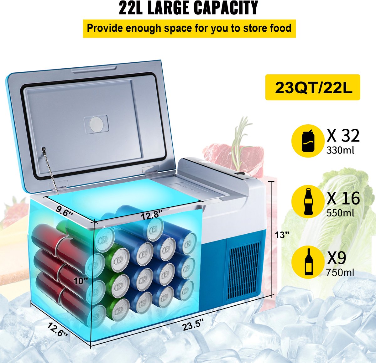 Car Fridge Compressor - 22L - Car Fridge Mini - 546x294x305cm - Mini Koelkast - APP of handmatige bediening, voor thuis, auto's, boten