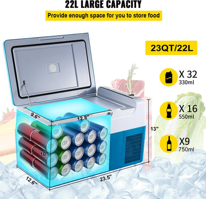 Car Fridge Compressor - 22L - Car Fridge Mini - 546x294x305cm - Mini Koelkast - APP of handmatige bediening, voor thuis, auto's, boten