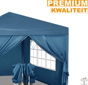 Partytent met zijwanden - Easy up - Opvouwbaar - Paviljoen - Waterdicht weerbestendig - Blauw - 3x3 m
