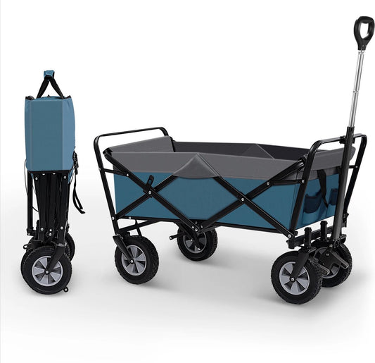 Trendy bolderkar 'Sep'- Opvouwbaar - 100ltr / 80 kg - 4 all-terrain banden - Blauw/Grijs - Draaibaar - Multifunctioneel - Kinderen - Boodschappen - Picknick