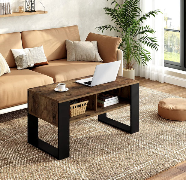 Salontafel - Rechthoek salontafel - Bijzettafel - Industrieel - 2 vakken - Hout - Melamine fineer - Rustic brown