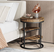 Eindtafel - Sidetable - Koffietafel - Rond - Industrieel - Hout en metaal - Bruin/Zwart - 50cm