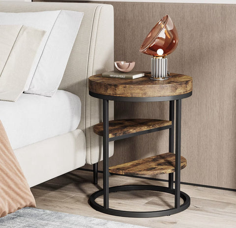 Eindtafel - Sidetable - Koffietafel - Rond - Industrieel - Hout en metaal - Bruin/Zwart - 50cm