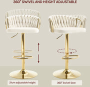 Luxe barkruk - Fluweel Barkruk - Set van 2 - Gevlochten - Hoogte verstelbaar - 360 graden draaibaar - Velvet - Gouden poot - Roze