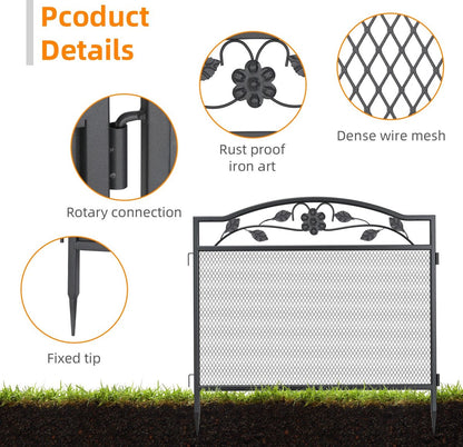 5 Panel Decorative Garden Pathway Fence - Black Metal Garden Dog Animal Barrier Border Outdoor