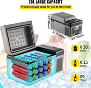 Compressor Autokoelkast - Digitale Display - 20L - AC/DC - 24V/240V - Minikoelkast, App of Handbediening - voor Thuis, Auto's, Boten, Vrachtwagens - Donkergrijs