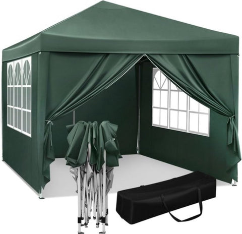Partytent met zijwanden - Groen - Opvouwbaar - Easy up - Paviljoen - Waterdicht weerbestendig - 3x3 m