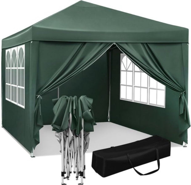 Partytent met zijwanden - Groen - Opvouwbaar - Easy up - Paviljoen - Waterdicht weerbestendig - 3x3 m
