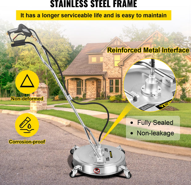 Hogedrukreiniger - Hogedrukreiniger Stoom - Terrasreiniger - met 2 Zeer Efficiënte Mondstukken - Maximaal Watertemperatuur 140 °F/60 °C - 51 cm - 304 Roestvrij Staal - Zilver