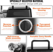 Elektrische Vleesmolen - Gehaktmolen - 250kg/Uur - RVS Maalmessen - 2 Maalschijven - Extra Onderdelen - 1100 Watt - Zwart