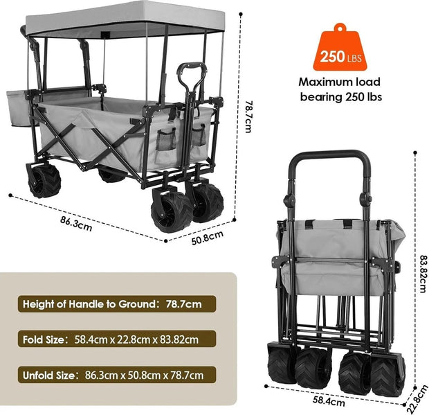 Veelzijdige Bolderkar-Camouflage- Off Road Wielen- 115 kg capaciteit- Afneembaar Luifel- Opvouwbare Tuinwagon, Duw- en Trekkar- Vissers, Picknick - Strand- Boodschappen- Verhuizen- Sport - Hobby- Markt- Beurs- Fotografie - Ultieme Transport Oplossing