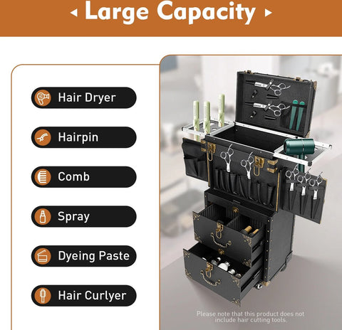 Luxe Visagiekoffer - Make up Koffer - Make-up Trolley - Kappers Koffer - Beautycase - Cosmetica Koffer - Met Wielen - Zwart