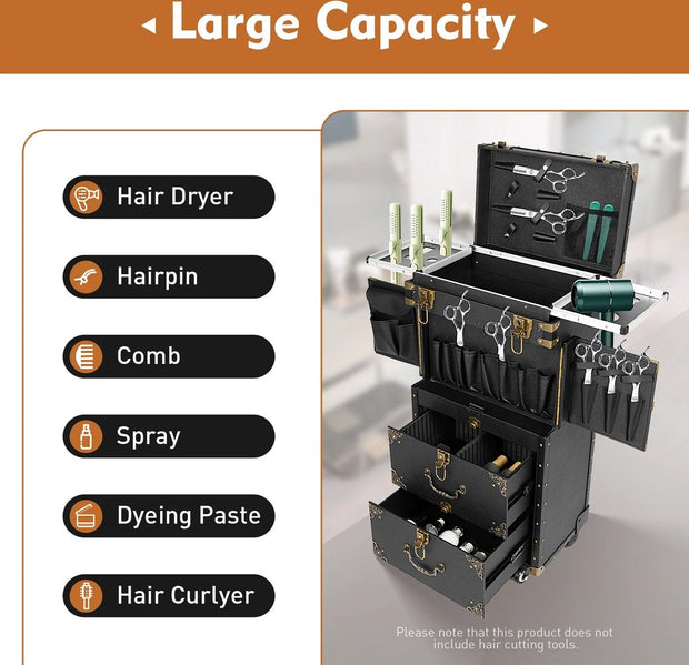 Luxe Visagiekoffer - Make up Koffer - Make-up Trolley - Kappers Koffer - Beautycase - Cosmetica Koffer - Met Wielen - Zwart