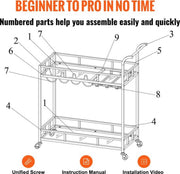 Rollende Barkar -Goud - 2 Trays - Drankwagen - Serveerwagen - Barkar Met Wielen - Theewagen - Keukentrolley