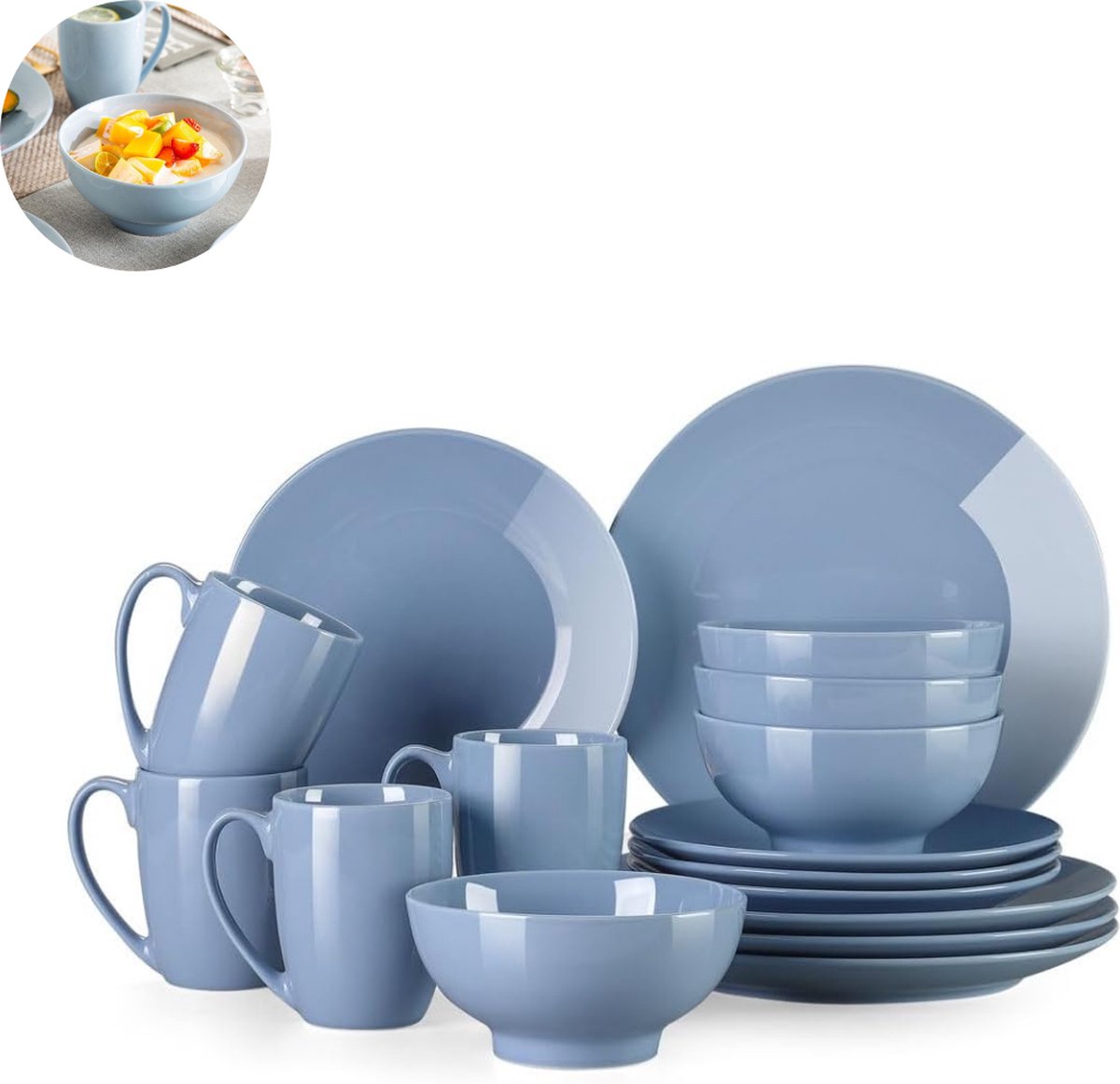 Luxe Serviesset – 16 delig – 4 persoons – Porselein - Bordenset – Dinner platen – Dessertborden - Kommen -Mokken - Paars