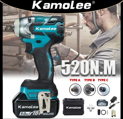Koolborstelloze Elektrische Schroevendraaier - 1300NM - Snoerloze Slagmoersleutel - met LED-licht - Snoerloze Boormachine - Blauw