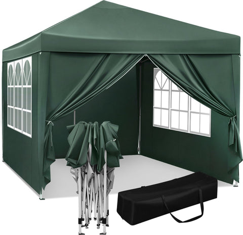 Partytent met zijwanden - Groen - Opvouwbaar - Easy up - Paviljoen - Waterdicht weerbestendig - 3x3 m