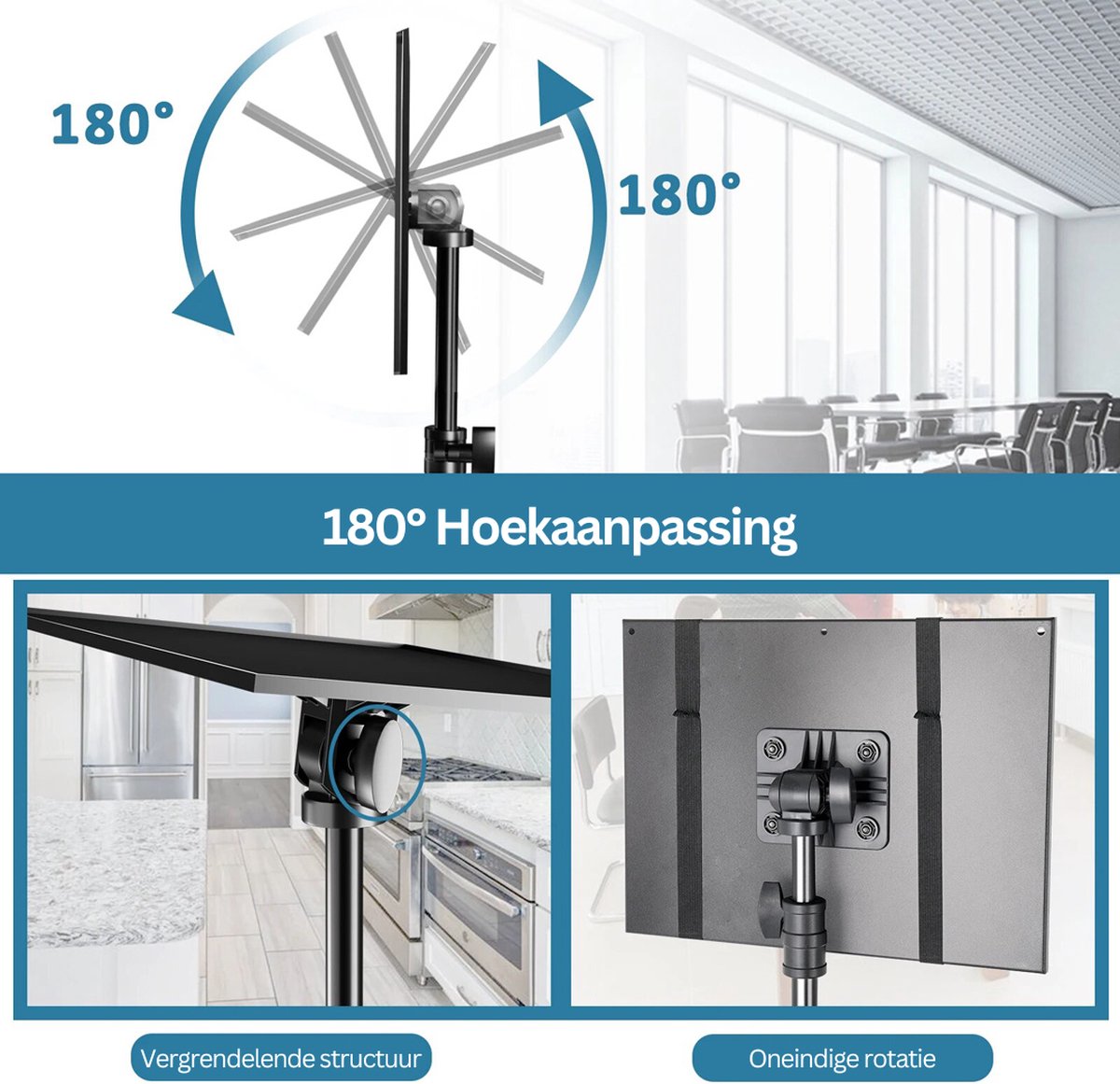 Projector Tripod - Beamer Tripod With Laptop Floor - With Two Clips - Adjustable Stand - With Wheels - Black - Top Quality - 145CM - Professional Tripod - Aluminum