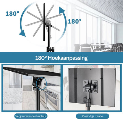 Projector Tripod - Beamer Tripod With Laptop Floor - With Two Clips - Adjustable Stand - With Wheels - Black - Top Quality - 145CM - Professional Tripod - Aluminum