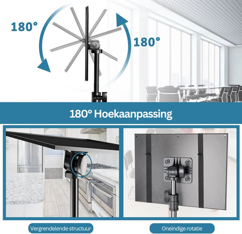 Projector Statief - Beamer Statief Met Laptop Verdieping - Met twee clips - Verstelbaar Standaard - Met Wieltjes - Zwart - Top Kwaliteit - 145CM - Professioneel Statief - Aluminium