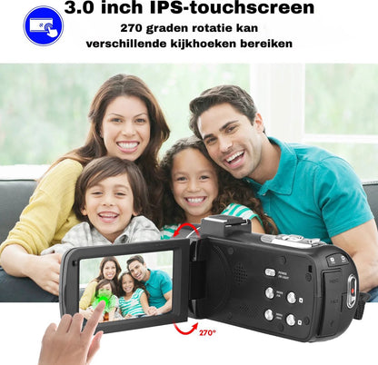 4K Ultra HD - Handycam Camcorder - 2 in 1 Set met Externe Microfoon - 42 Megapixels - HD digitale camera 18X Digitale Zoom - 3,0 inch Scherm met Flitser - Inclusief 2 Batterijen en Afstandsbediening - met 3 partners Auronic Statief