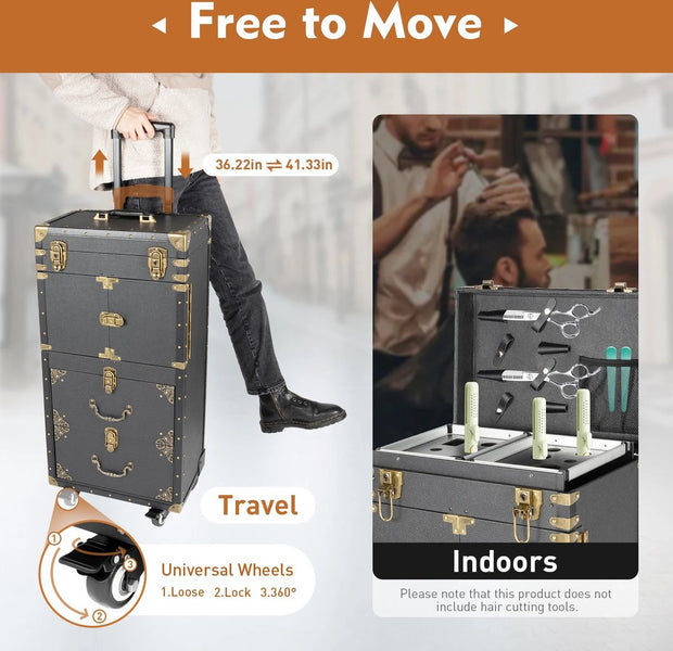 Luxe Visagiekoffer - Make up Koffer - Make-up Trolley - Kappers Koffer - Beautycase - Cosmetica Koffer - Met Wielen - Zwart