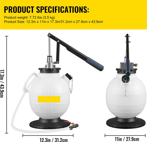 Versnellingsbak Oliewisselaar - met 15 Meest Voorkomende Adapters - Remvloeistofwisselaar van Koper en Plastic - 7,5L - 31,24 x27,94 x43,94 cm