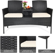 Tuinbank - zwart - tuinbankjes weerbestendig - tuinbanken - tuinbank met tafel - tuin bank - tuinbank kunststof