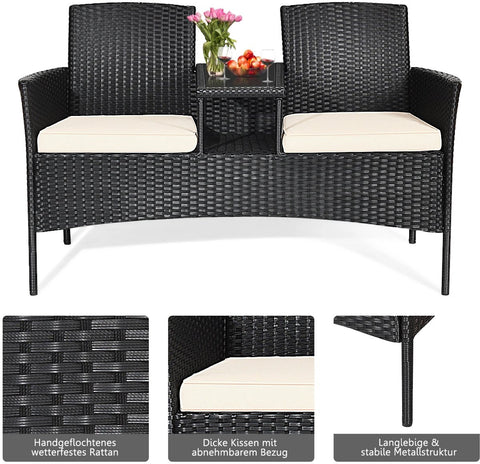 Tuinbank - zwart - tuinbankjes weerbestendig - tuinbanken - tuinbank met tafel - tuin bank - tuinbank kunststof