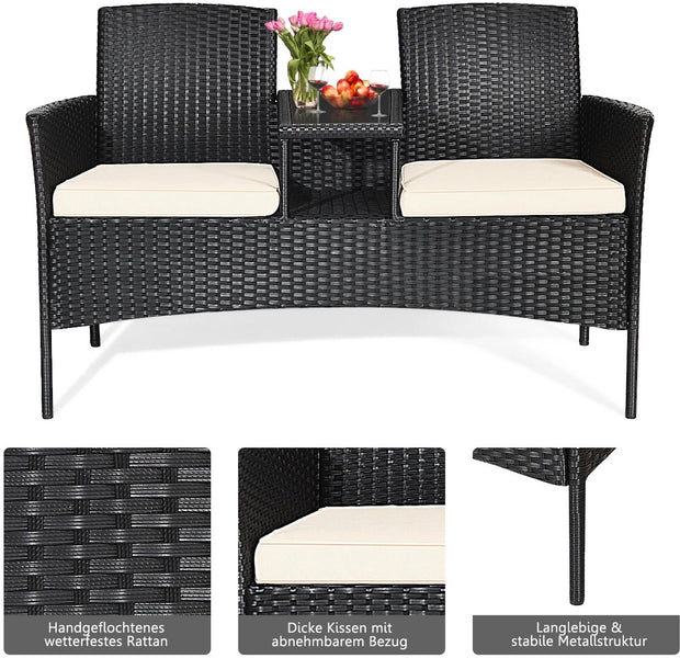 Tuinbank - zwart - tuinbankjes weerbestendig - tuinbanken - tuinbank met tafel - tuin bank - tuinbank kunststof