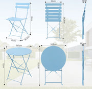 Bistro set 2 persons - Garden table round - Foldable - Collapsible - High quality and durable metal - Garden furniture - Garden chairs - Light blue