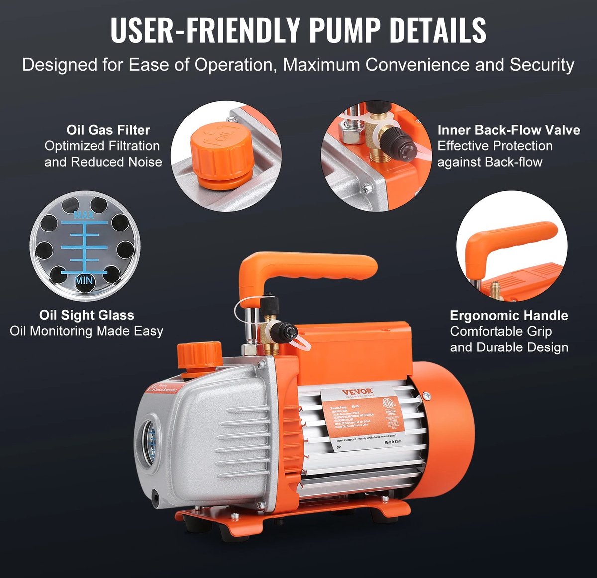 Vacuum Pump - Air Conditioning Vacuum Pump - Air Conditioning Vacuum Filling Pump - Air Conditioning Pump - With Accessories - With Storage Bag - 150W - 1440Rpm - 40 Micron - 3.5CFM - 120V