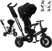 Driewieler "Sep" - Fiets - 6-in-1 - Sterk en Duurzaam - Verbeterd Ontwerp - Zonnescherm - All Terrain Banden - Duwstang - Buggy - Kinderzitje - Tot 5 Jaar - Zwart
