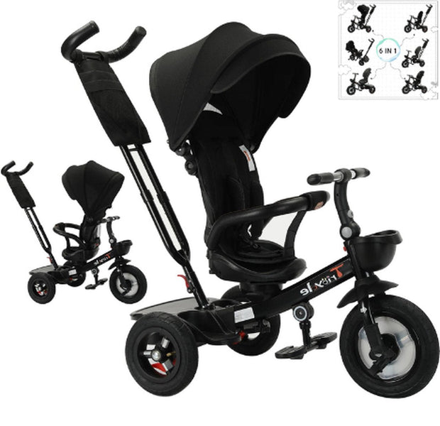 Driewieler "Sep" - Fiets - 6-in-1 - Sterk en Duurzaam - Verbeterd Ontwerp - Zonnescherm - All Terrain Banden - Duwstang - Buggy - Kinderzitje - Tot 5 Jaar - Zwart