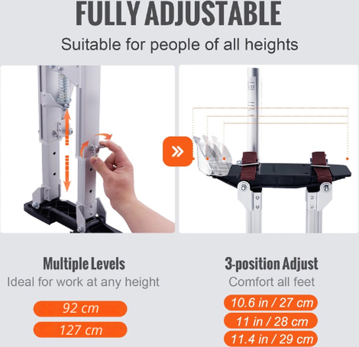 Werk Stelten Pro - Lichtgewicht Stelten - Extra Hoog 92-127cm - Stabiele Houding - Antislip - Onbreekbaar - Roestvrij - Tot 103kg - Afbouw - Schilder - Stucadoor - Theater