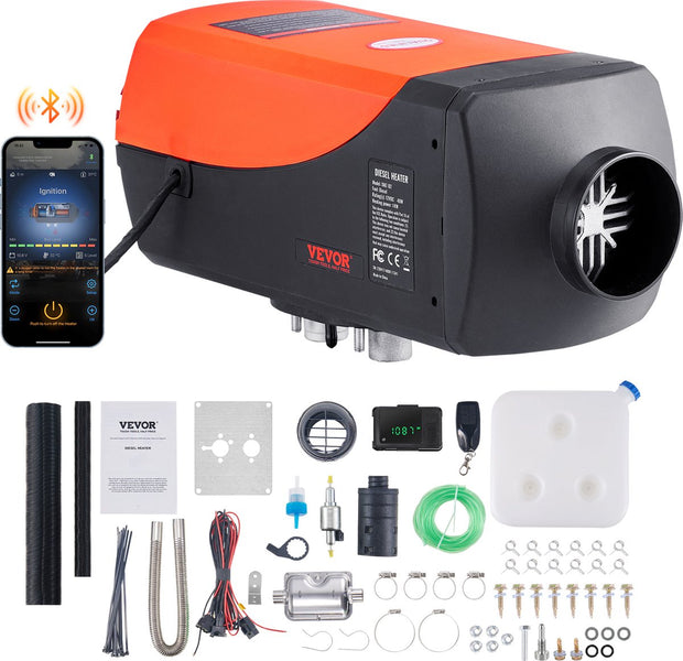 Air Diesel Standkachel - 5KW - 12V - Auto Heater - Luchtverwarmer - met LCD-display & Afstandsbediening & Bluetooth APP - voor Auto's, Campers, Boten, Vrachtwagen - Oranje